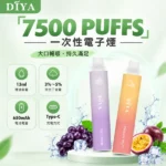 叮啞 DIYA 7500口一次性電子煙 13ml大油倉 650mAh Type-C快充 1.2Ω網狀芯 15種口味 台灣現貨